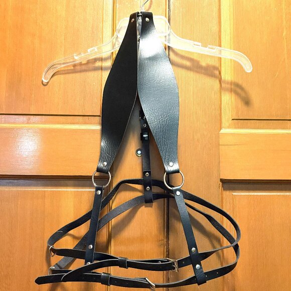 Leather Harness Body Adjustable double strap black preowned - Picture 1 of 2